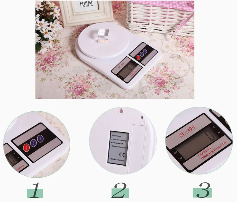 Smart Kitchen scale Digital electronic food scale Weighing Scale SF-400 10KG / 1g Kitchen Mail LCD White accessories